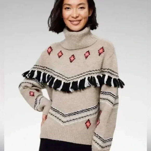 Lou & Grey Fringe Fair Isle Pullover turtleneck sweater size Small - Picture 2 of 4